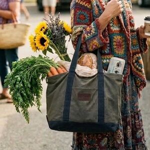 LL Bean 502265 Taupey Brown Waxed-Canvas Tote Bag - 17.5 x 11"